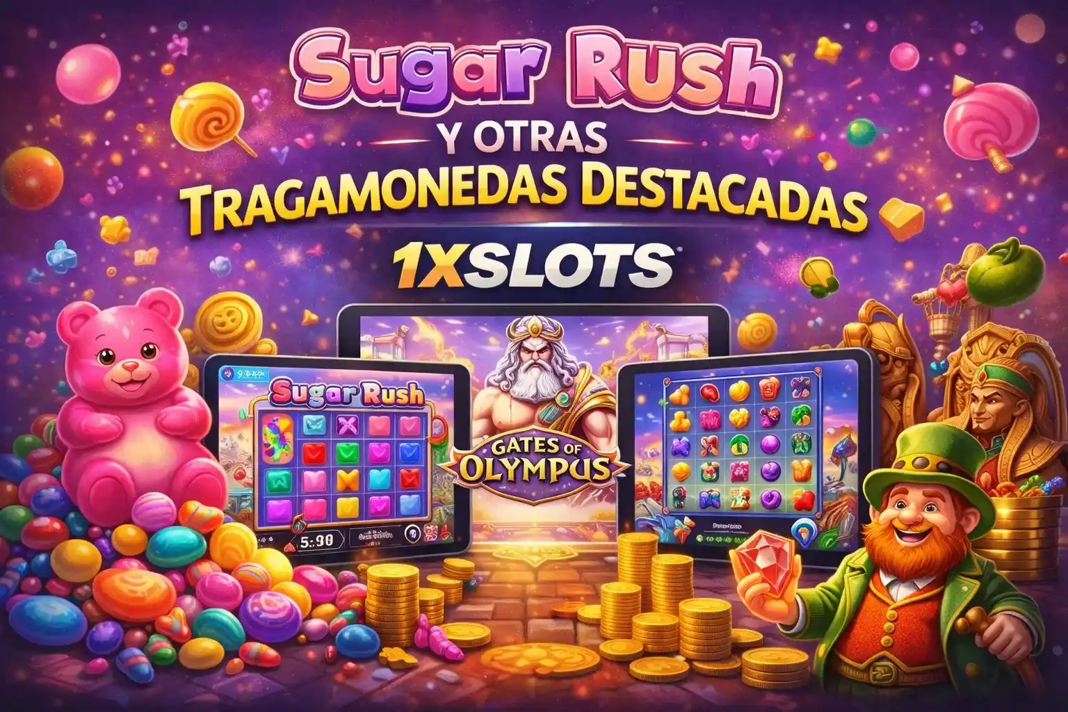 Sugar Rush y Otras Tragamonedas Destacadas en 1xSlots